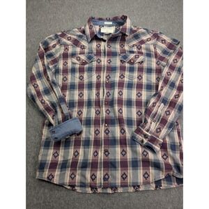 Cody James Mens Western Plaid Southwestern Snap Button Shirt Burgundy Navy L